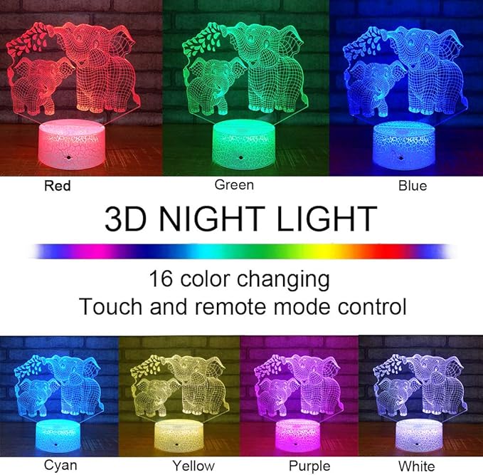 Elephant 3D Night Light for Kids 3D Lamp with 16 Colors Changing Remote Control Elephant Toys 10 9 3 5 2 8 1 7 6 4 Year Old Girls Women Baby Boys Gifts
