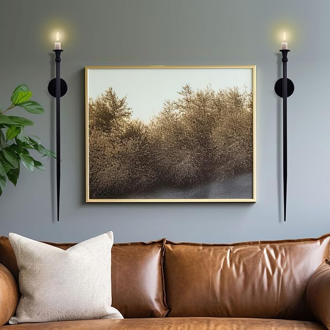 Candle Sconces Long Wall Candle Holder - Set of 2 Black Long Wall Candle Sconce Retro Chic Wall Sconces Candle Holder Decoration for Dining Room, Living Room, Office, Bathroom