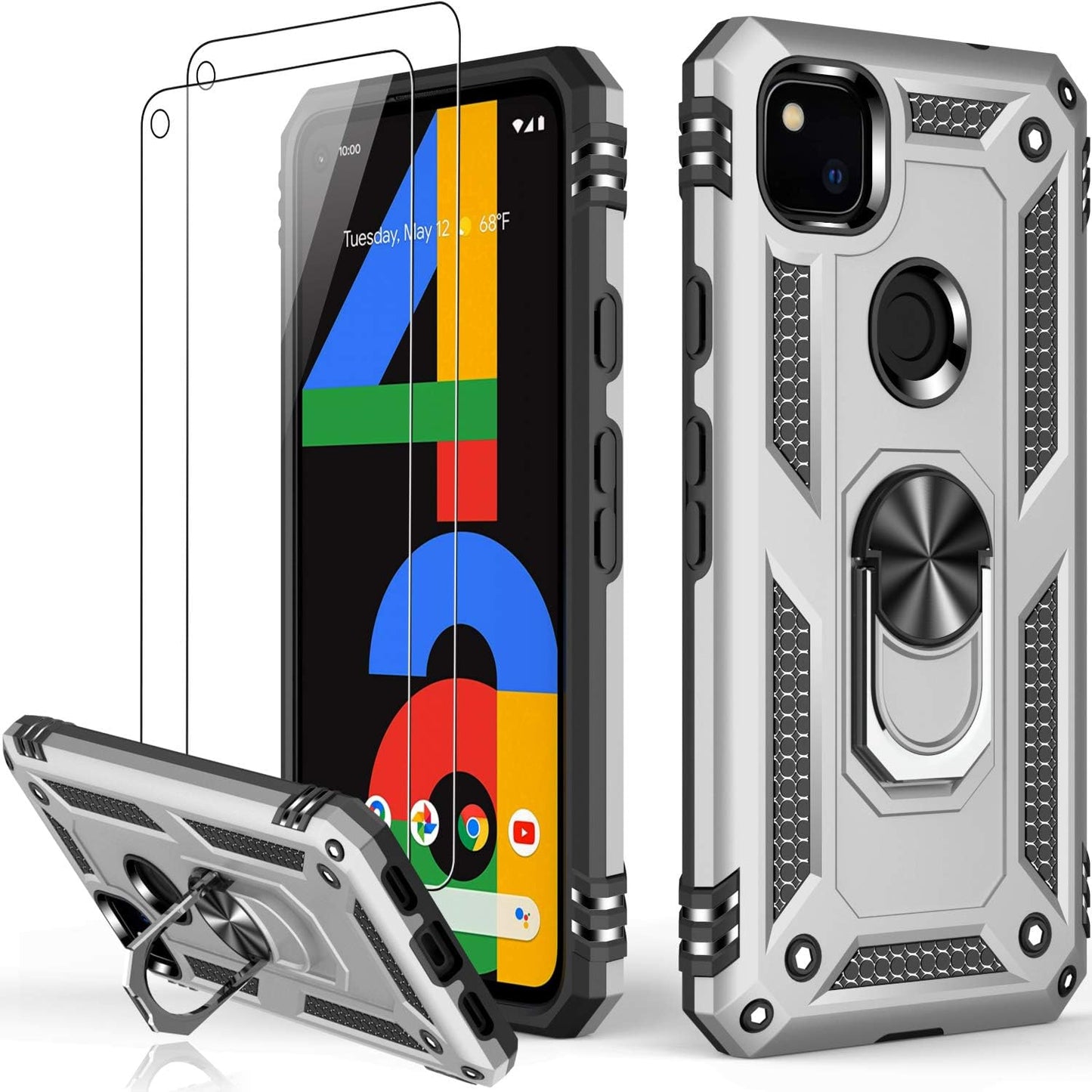 LUMARKE for Google Pixel 4A Case with Screen Protector, Pass 16ft Drop Tested Military Grade Protective Cover, Silver