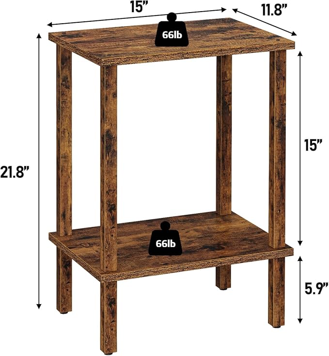TUTOTAK End Table, Side Table, Nightstand, 2-Tier Storage Shelf, Sofa Side Table for Small Space, Living Room, Bed Room, Brown TB01BB034C