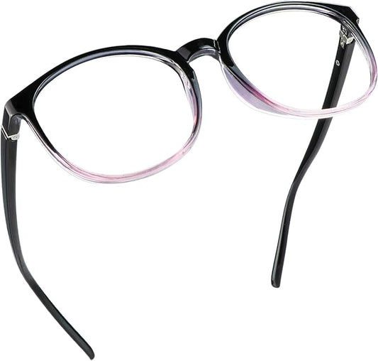 LifeArt Round Blue Light Blocking Glasses, Computer Glasses, Gaming Glasses, TV Glasses for Women Men (Black Purple, 0.25 Magnification)