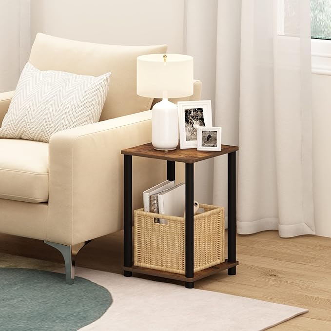 Furinno Turn-N-Tube Haydn End Table, Amber Pine/Black