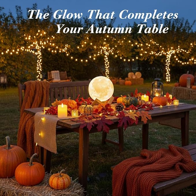 Mydethun Large Moon Lamp - 7.1" Large Thanksgiving & Christmas Table Décor, Gifts for Women and Mom, Touch-Dimmable Lamp with Wooden Base – Rechargeable Dual Color Night Light for Bedroom, Home