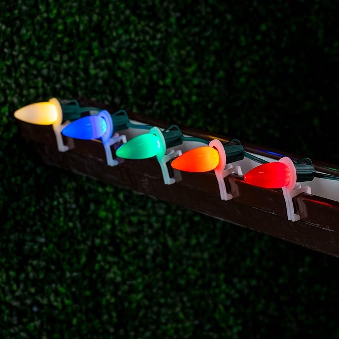 Novelty Lights 25 Feet 25 Light C9 Ceramic Style LED String Lights, Multicolor, Pre-Lamped Christmas Lights on Green Wire, UL Listed Indoor/Outdoor, Connectable End-to-End