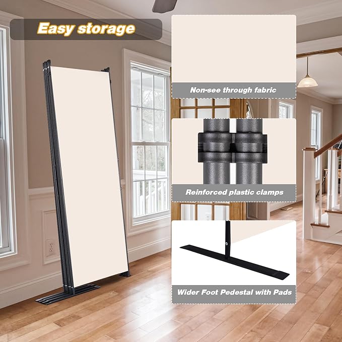 Room Divider, 8 Panel Folding Privacy Screens with Wider Support Feet, 6 Ft Portable Room Partition for Room Separator, 176" W X 71" H, Beige