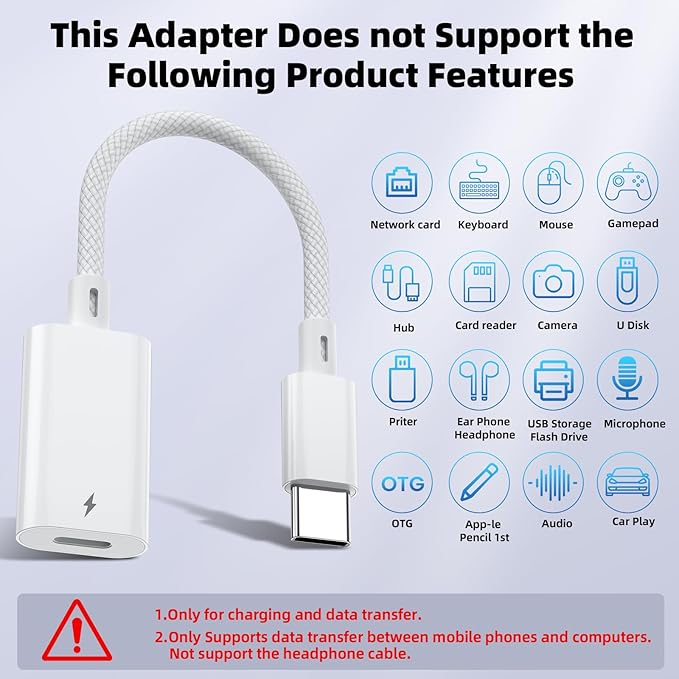 Vcddom 2 Pack Lightning to USB C Adapter, USB Type C Male to Female Lightning Adapter with Fast Charge Data Transfer for iPhone 17/17 Pro/16, iPad Pro, iPad Air 6/5, Galaxy S25/S24 (Not for Audio)