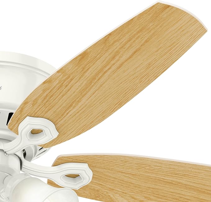 Hunter 52 inch Indoor Ceiling Fan with LED Lights - White Ceiling Fan with Pull Chain, For Bedroom, Living Room, or Kitchen, Low Profile Mount, No Remote, 5 Blades - Builder 53326, Snow White