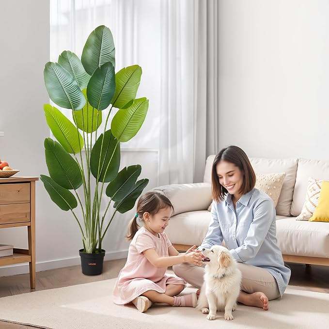VEVOR Artificial Bird of Paradise 6 ft Tall, Fake Tropical Plants with with 13 Trunks & White Pot, Faux Floor Silk Tree, Large Trees for Home Office Living Room Decor House Warming, Indoor Outdoor
