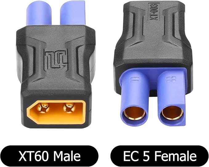 YAODHAOD XT60 to EC5 Connector 2Pack,XT60 Male to EC5 Female Connector Extender RC Battery Connector Adapter for LiPo Battery Micro FPV Drone (XT60 Male to EC5 Male)