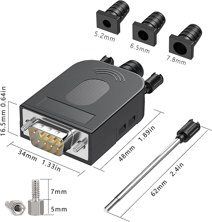 2PCS DB9 Female adapters, Easy to useDIY RS232/485 Serial Cable, No Soldering Needed DB9 Serial connectors with Bolts Nuts Tail Pipes and Screwdriver