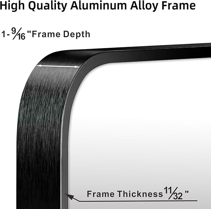 20"x30" Brushed Matte Black Mirror for Wall, Rounded Rectangle Mirror with Metal Frame Hanging for Bathroom Entryway Vanity,Living Room,Bedroom,Vertical or Horizontal