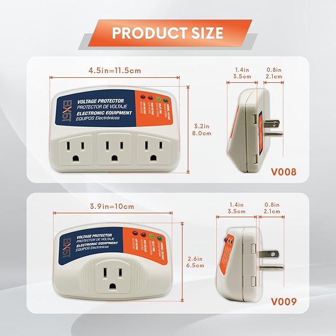 BXST Surge Protector 3 Outlet Power Voltage Protector for Home Protects Against High and Low Voltage Brownout Surge Protector for Refrigerator/TV/PC 15A, 120V, 1800W (2 Pack)