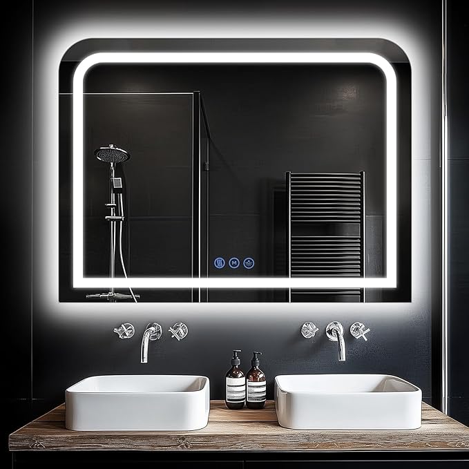LED Bathroom Mirror, 40"x 30" LED Mirror with Lights for Bathroom, Lighted Vanity Mirrors for Wall, Anti-Fog, Dimmable, Tempered Glass, Memory Function, 3 Colors, Safe Use (White)