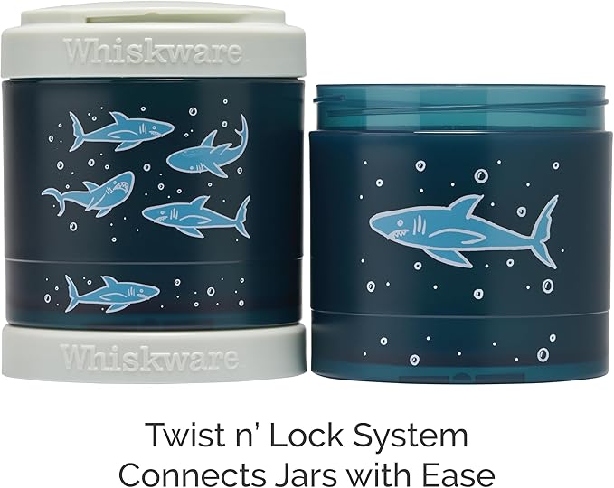 Whiskware Stackable Snack Containers for Kids, Set of 3 Stackable Snack Cups, Unicorn and Sharks Designs
