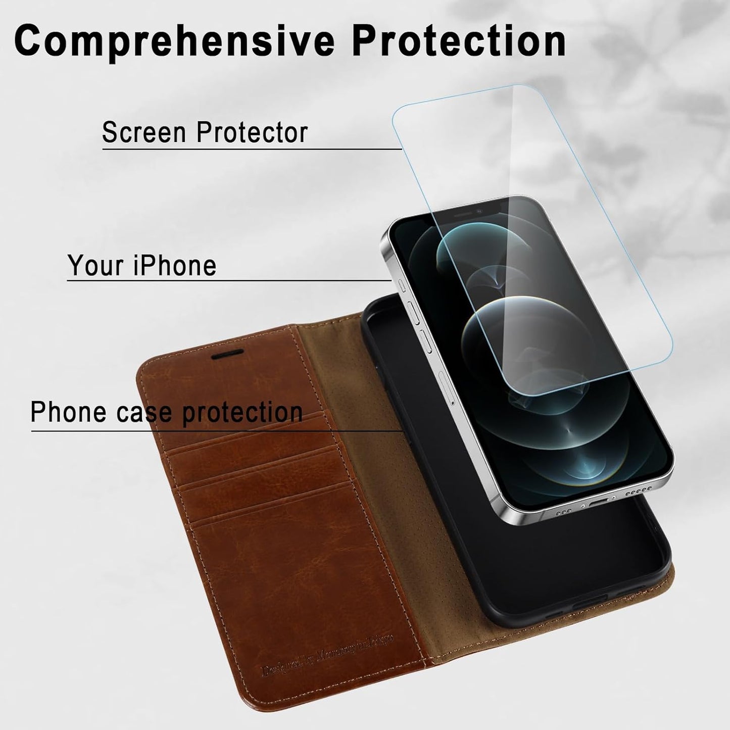 MONASAY Wallet Case for iPhone 12 Pro/iPhone 12 5G, Flip Folio Leather Cover with Credit Card Holder