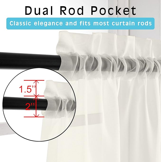 OWENIE Sheer Curtains Ivory 144 inch Extra Long, Elegant and Airy Drapes Translucent Window Treatments for Living Room/Bedroom, Ivory, 2 Panels=84" Wide