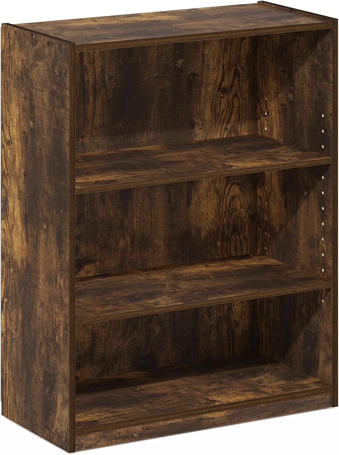 Furinno GEHRY Book Shelf, 3-Tier Bookshelf, Bookcase with Adjustable Shelves, 11.6 x 24.8 x 31.6, for Living Room, Bedroom, Home Office, Amber Pine