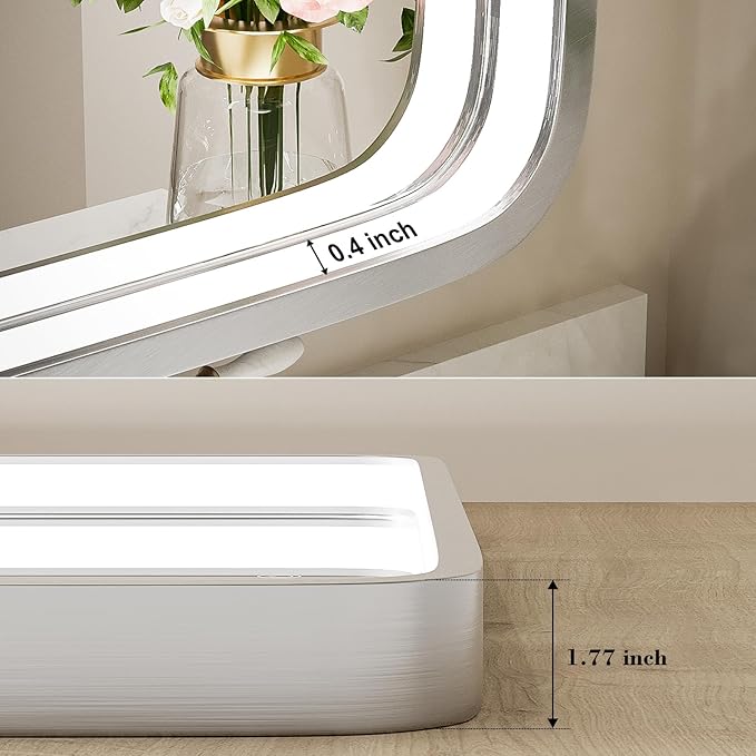 24x36 Inch LED Bathroom Mirror with Lights,Silver Metal Framed Brushed Lighted Vanity Mirror,Antifog Stepless Dimmable,Wall Mounted(Horizontal/Vertical)