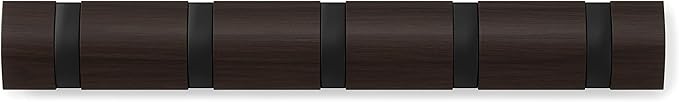 Umbra Flip Wall-Mounted Coat Rack Rail Hook for Hats, Jackets, Bags and More – Modern, Space-Saving Storage Organizer for Entryway, Mudroom, Closet, Bathroom, Bedroom, Kids Room, or Nursery, 5 Hooks,