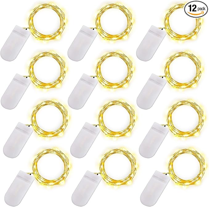 Warm White Fairy Lights Battery Operated, 7ft Mini Lights for Mason Jar, 12-Pack 20 Small LED String Lights for Crafts Bedroom Wedding Party Table Bottle Christmas Firefly Fairy Decoration