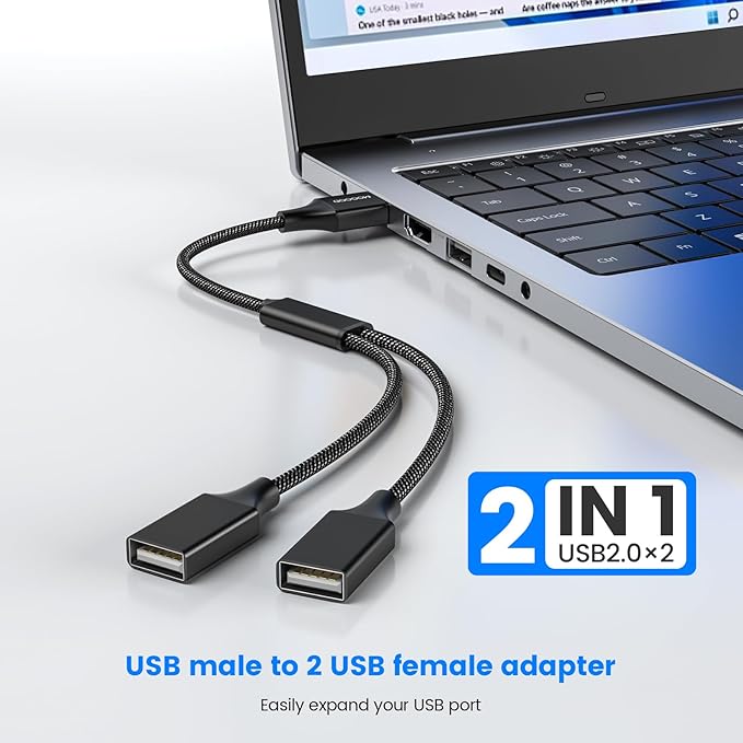 MOGOOD USB y Splitter Adapter Dual USB 2.0 Power Cord Extension Type A Splitter Cable for Charging/Data Transfer/Laptop/Mac/Car