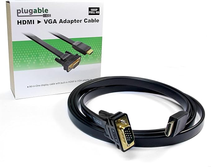 Plugable HDMI to VGA Adapter, Driverless 6 Foot (1.8 Meter) Converter Cable Supporting Up to 1920 x 1080 (60Hz)
