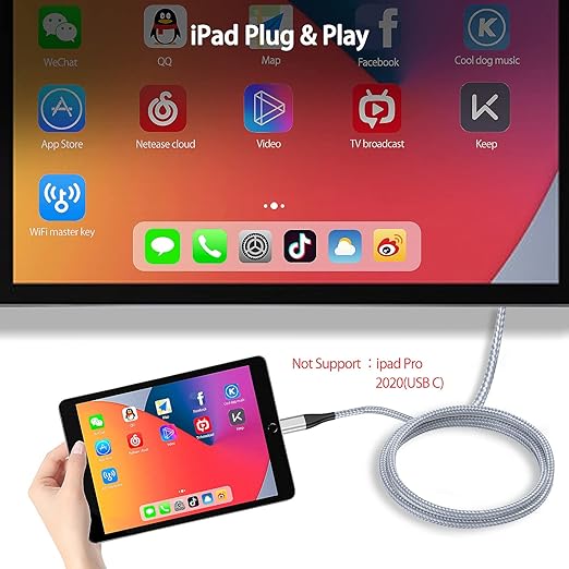 HDMI Cable for iPhone to TV, Lighting to HDMI Adapter Connector Compatible with iPhone14, 13, 12, 11 & YouTube TV Output with 1080P HD Display, Just Plug and Play (6.6FT, Silver)