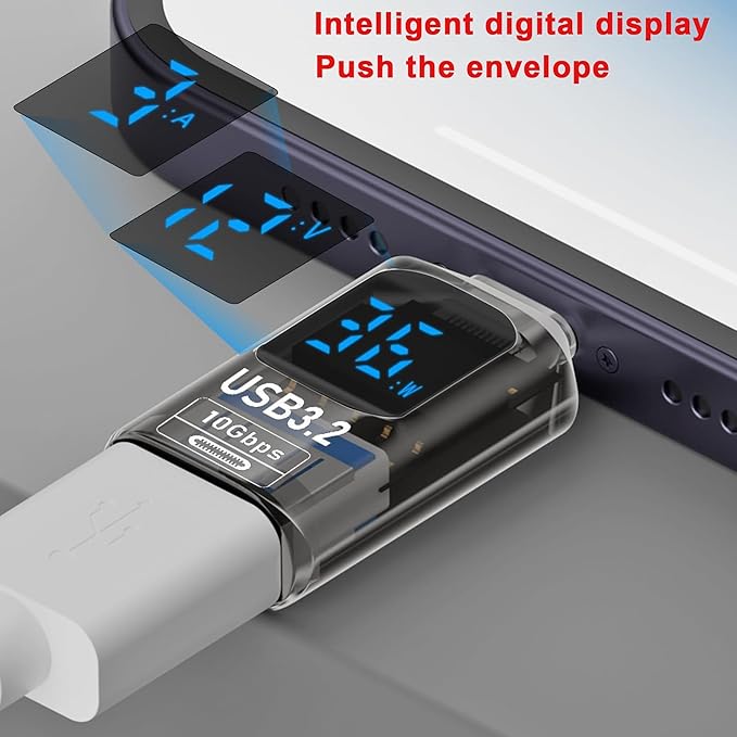 USB to Type C Adapter,Type C Revolution USB 3.2 Female LED Display,10Gbps A Female to C Male Compatible with iPhone 15 Pro Max Plus,iPad Air/Pro,MacBook,Support Power Intelligent Display（2Pack）
