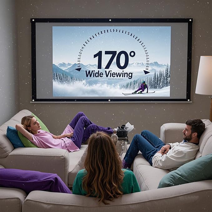 72 Inch Foldable Projector Screen for Wall, Hanging Portable Projector Screen Outdoor & Indoor - Thickened Anti-Crease White Screen with 4 Corner Ropes for Camping, Home Theater, Party