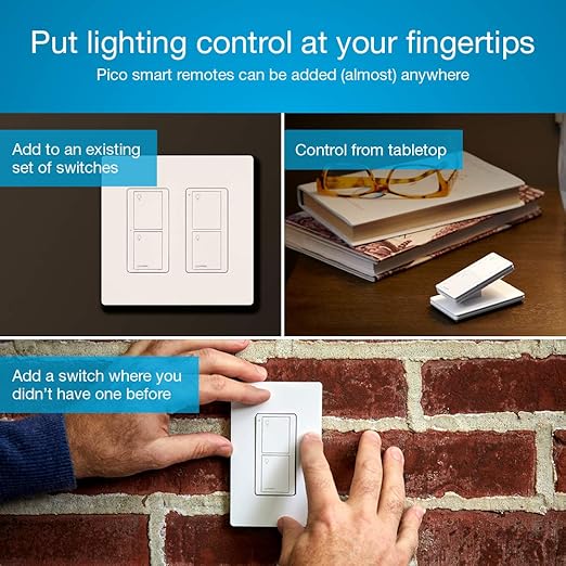 Lutron Caseta Smart Switch 3-Way Kit, with Pico Remote, Wallplate, Wall Bracket for LED Lights and Fans, 5 Amp, Neutral Required, P-PKG1WS-WH