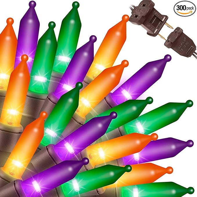 LAMPHOME Super-Bright Extendable Orange Purple and Green Christmas Lights Decoration 150Lights 31.9ft UL Certified Mini Bulb String Lights Set for Outdoor Halloween Christmas Tree Garden Holiday Decor