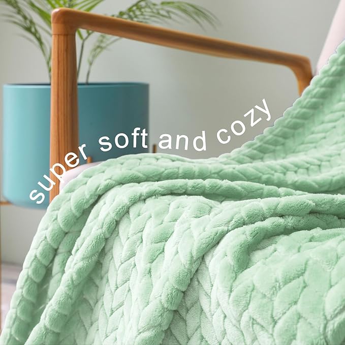 Exclusivo Mezcla Fleece Throw Blanket for Couch, 50x70 Inches Soft Cozy Jacquard Flannel Blankets, Lightweight Fuzzy Plush Warm Throws for Winter, Light Green