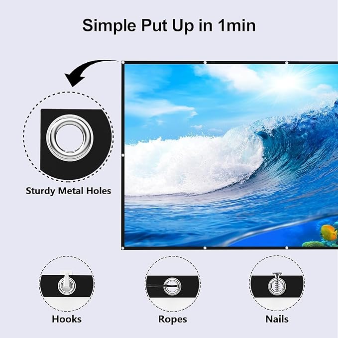 FUDONI Projector Screen 100 inch, Portable Projector Screen Outdoor Indoor Projection Screen for Home Theater Camping Party Office (Thinner)