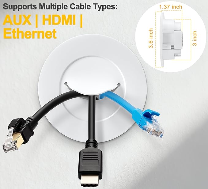 ZhiYo in-Wall Cable Management Kit for TV, Black TV Cord Hider for Wall Mounted TV, Behind Wall Wire Management Kit, Cord Concealer Kits with 2 Wire Pass Throughs and 1 Hole Saw Drill Attachmen