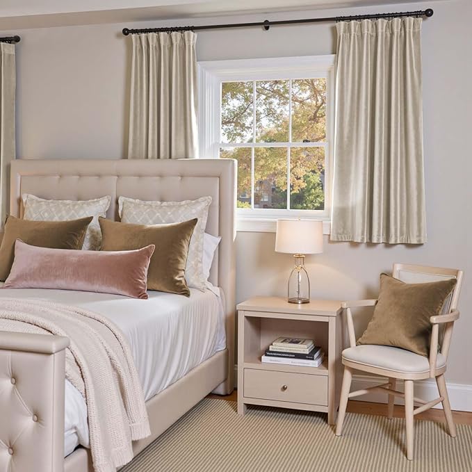 Lazzzy Velvet Blackout Curtains Thermal Insulated Room Window Drapes Super Soft Luxury Curtains for Living Room Bedroom Rod Pocket 2 Panels, Beige, 52" W x 63" L