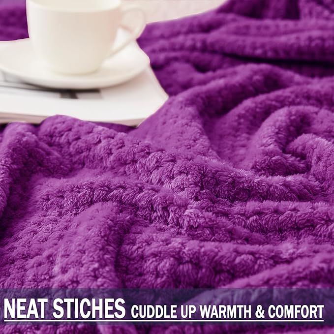 Exclusivo Mezcla Fleece Bed Blanket Queen Size, Super Soft and Warm Blankets for Couch, Sofa and Bed Waffle Textured, Cozy, Fuzzy and Lightweight (Purple, 90x90 Inches)