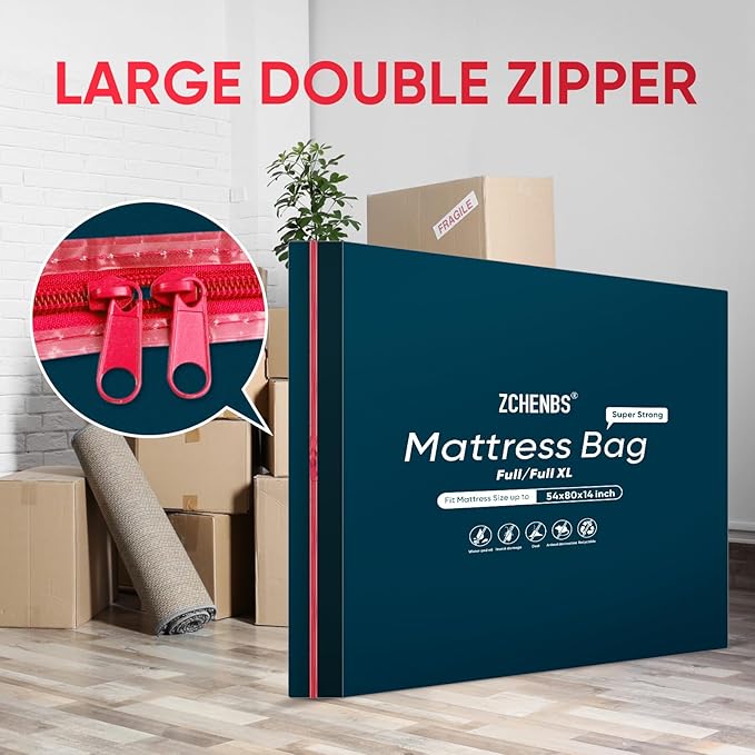 ZCHENBS® – Mattress Bags for Moving and Storage,Mattress Bag with Zippers,5 Mil Ultra-Thick Bed Bag,Waterproof,Anti-Tear,Heavy-Duty Mattress bag (Black, Full/Full XL-(1 Pack))
