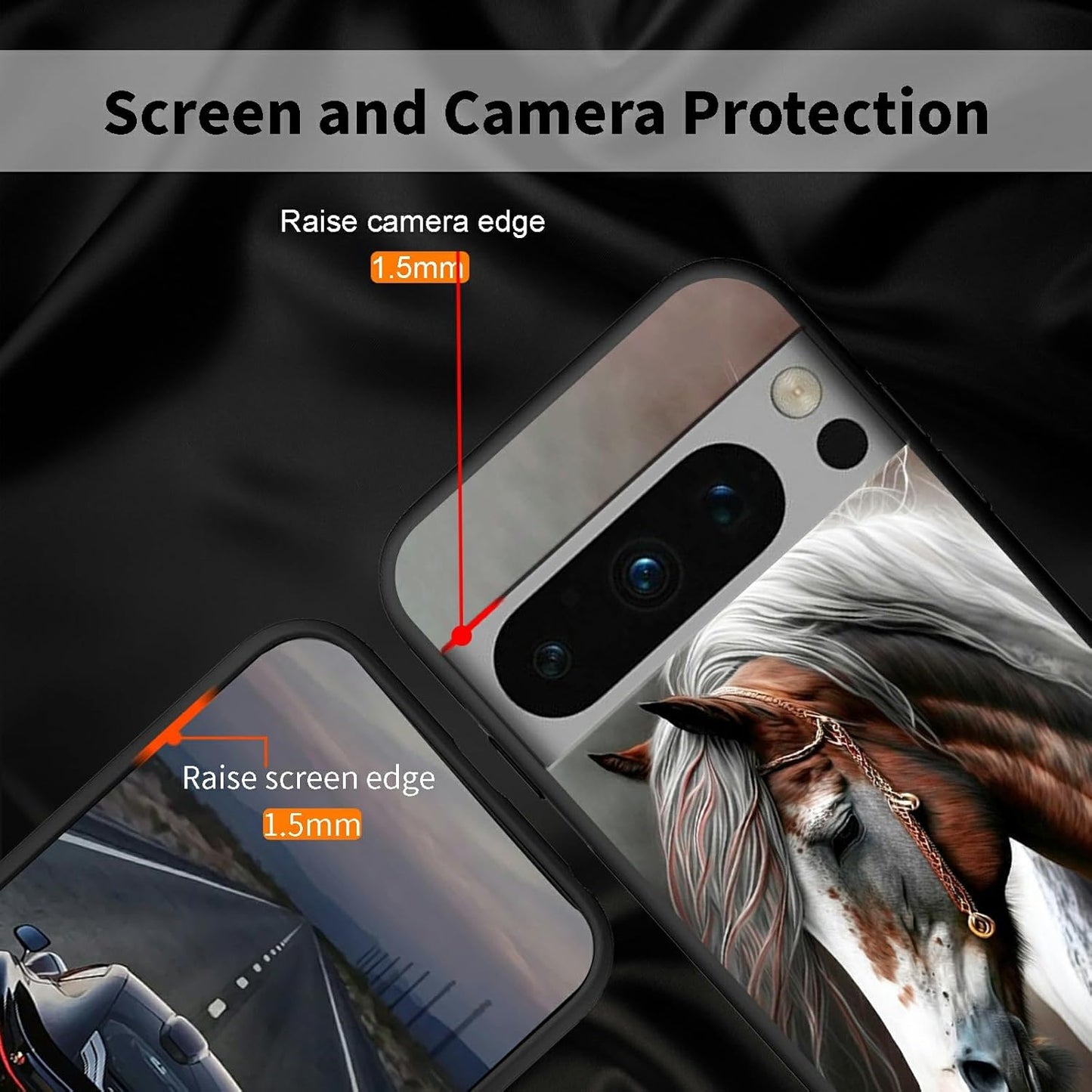 Horse Phone Case for Google Pixel 8 Pro, Slim Black Soft TPU Shockproof Protective Case