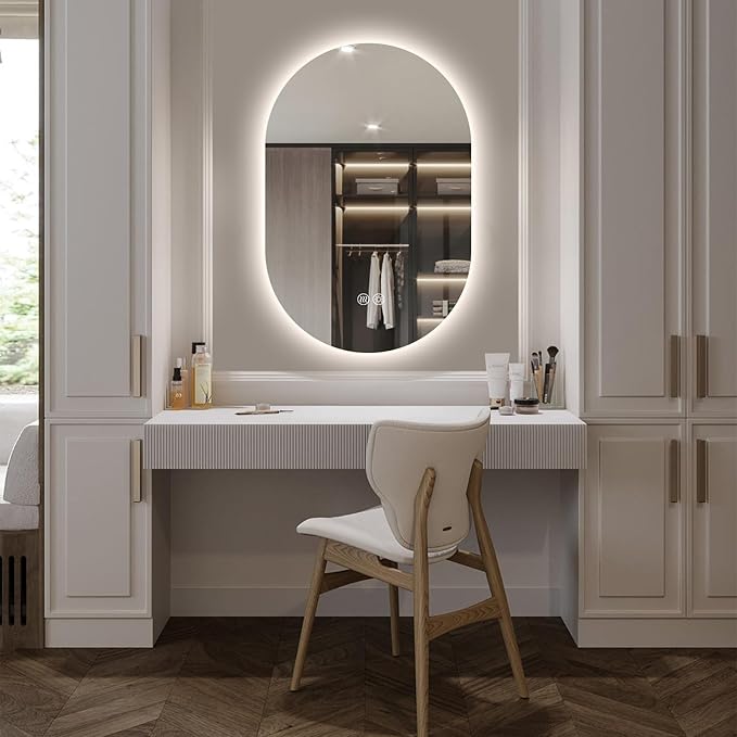 40" x 24" Oval LED Mirror for Bathroom, Backlit Vanity Mirror with Lights, Frameless Smart Wall Mirror, 3 Colors Stepless Dimmable, Anti-Fog, Shatterproof, Memory, CRI95+(Horizontal/Vertical)