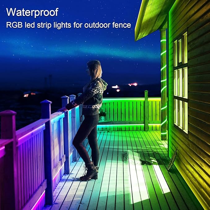AILBTON 300ft Outdoor LED Strip Lights Waterproof,IP68 Outside Led Light Strips Waterproof with Bluetooth App Remote Control,Music Sync RGB Exterior Led Rope Lights,for Balcony,Deck,Roof,Garden,Pool