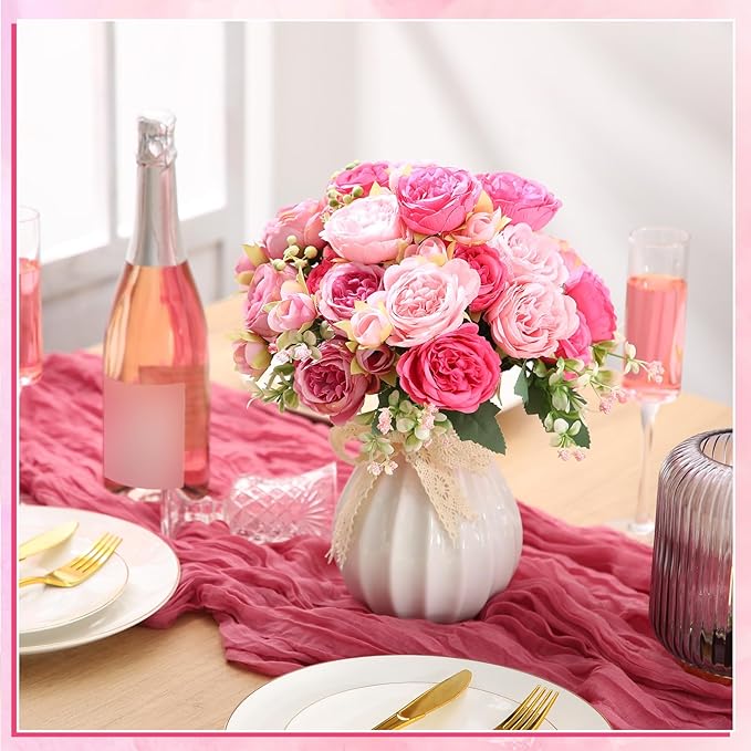 Geosar 8 Bundles Artificial Peonies Flowers Fake Silk Peony Bouquet Faux Peonies Flowers Bulk for Decoration Vase Floral Arrangements Wedding Party Table (Rose Pink,Light Pink)