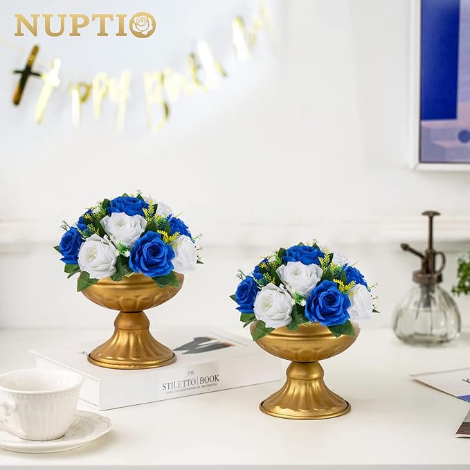 NUPTIO Flower Balls for Wedding Centerpieces - 6 Pcs 9.5 inch Diameter Fake Flower Ball Arrangement Bouquet Party Centerpieces for Tables - Royal Blue Rose Bouquet Centerpiece Flowers for Table