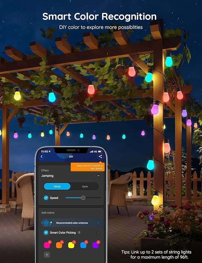 Govee Smart Outdoor String Lights H7021, RGBIC Warm White 96ft (2 Ropes of 48ft) LED Bulbs for Outdoor Decorations, WiFi Patio Lights Work with Alexa, Google, APP Control, IP65 Waterproof