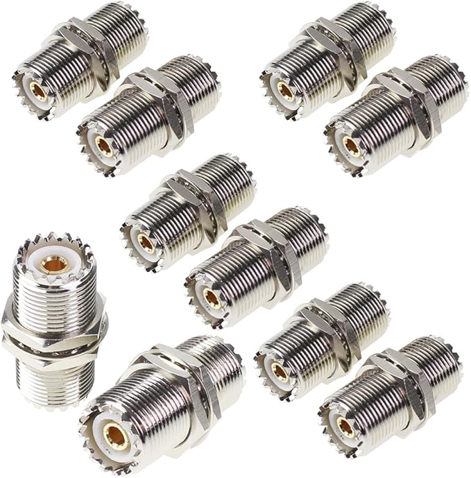 UHF Connector Female Nut Bulkhead Panel Mount to SO239 Jack Coaxial Coax Cable Adapter Plug for PL-259 (Pack 2pcs)