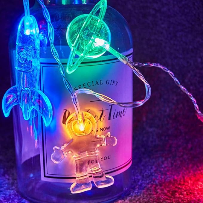 AceList Planet Astronaut String Lights, 20 LED USB Powered Space-Themed Fairy Lights with 8 Modes for Kids' Bedroom, Nursery, Party, and Holiday Decor(Warm)