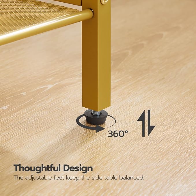 HOOBRO Side Table, 3-Tier Tall End Telephone Table with Adjustable Mesh Shelves, Small Entry Table for Living Room Bedroom Hallway or Office, White and Gold DW01DH01G1