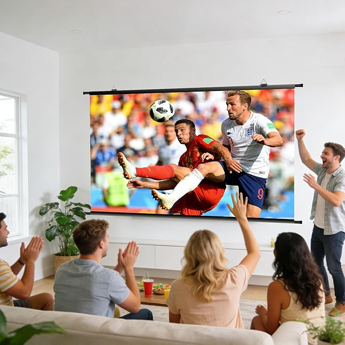 110 inch Projector Screen, XIAOHUI Portable Movie Projector Screen for Outdoor Indoor with 3 pcs Adhesive Hook, 4K Hanging Projection Screen for Room Wall, No Drilling, Anti-Glare Coating, 16:9 HD
