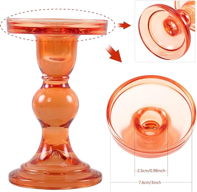 GMWD 3 Pcs Glass Candle Holder Set Clear, Orange Rose Candlesticks Holders Pillar Taper Candles Tealight Stand for Wedding Centerpieces Home Decorations Dining Table