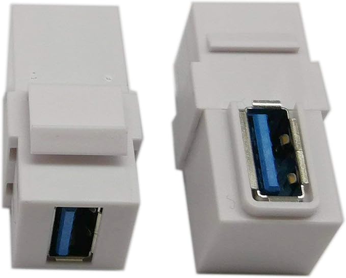 USB 3.0 Keystone Jack Inserts, zdyCGTime (2-Pack) 90 Degree Right Angled USB 3.0 Adapters Female to Female Connector for Wall Plate Outlet Pane (White USB 3.0 A)