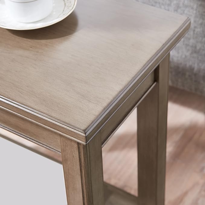 Leick Home Laurent 12 in. Narrow End Side Table, Solid Wood with Shelf, Smoke Gray, 10505-GR